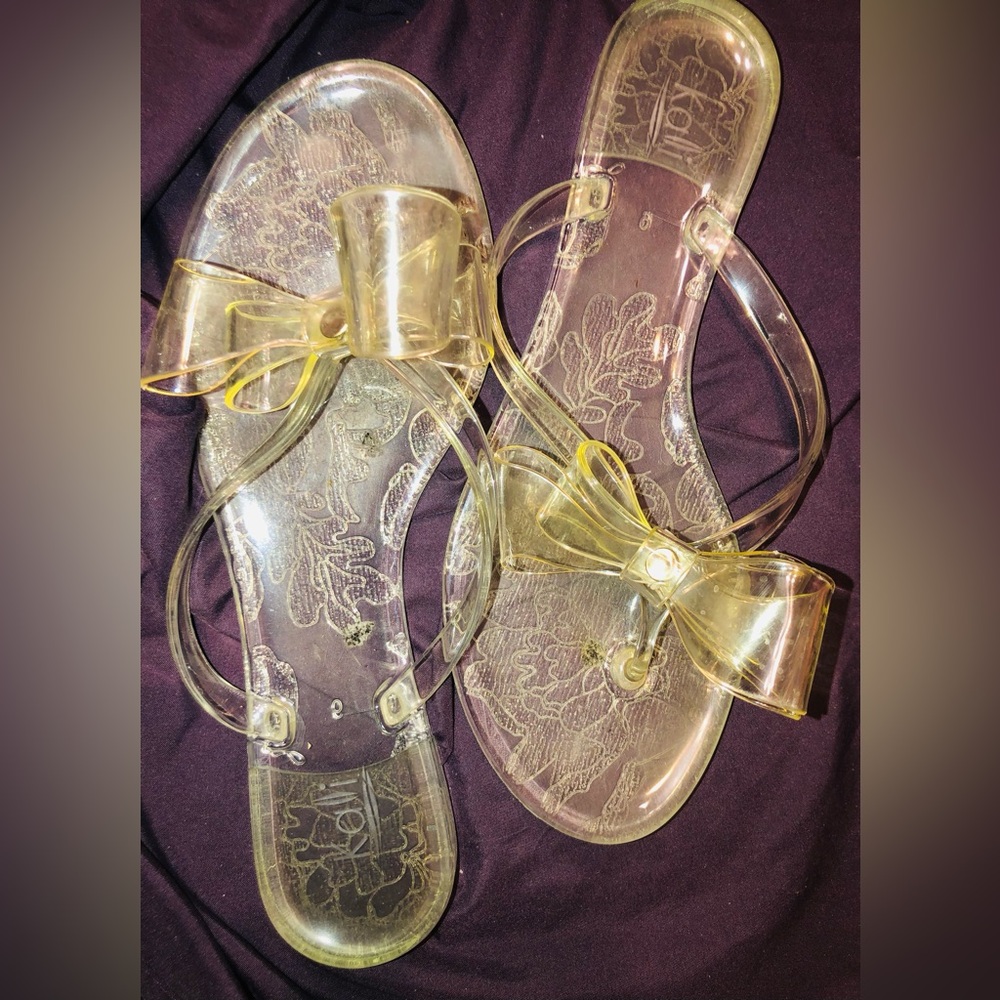 Kali brand Clear Jelly Bow Flip Flop Sandals - Transparent Yellow women’s size 9